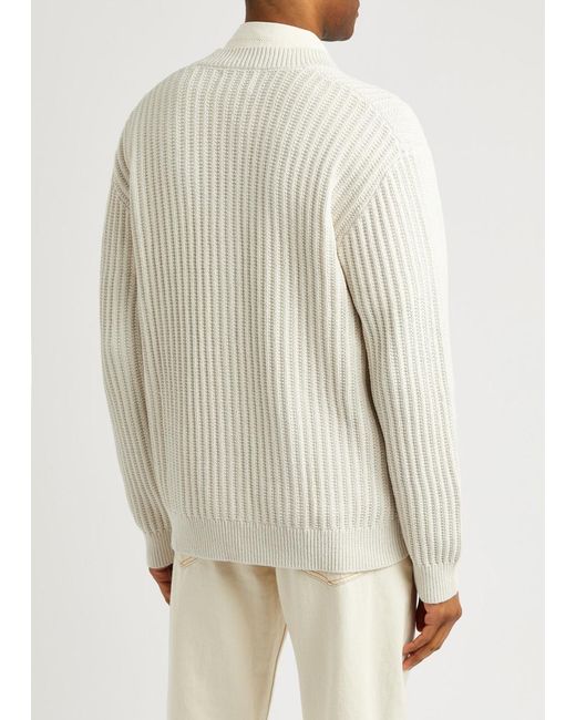 Wax London White Walker Ribbed Cotton Cardigan for men