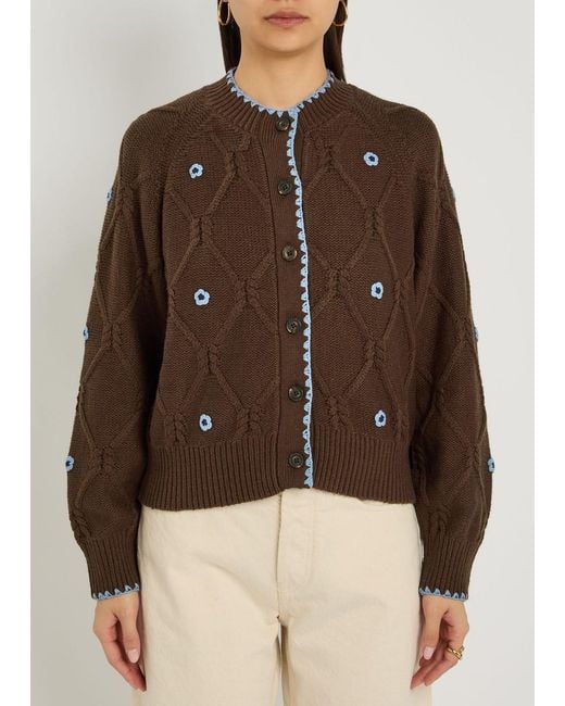 Rails Brown Laurie Floral-Appliquéd Cotton-Blend Cardigan