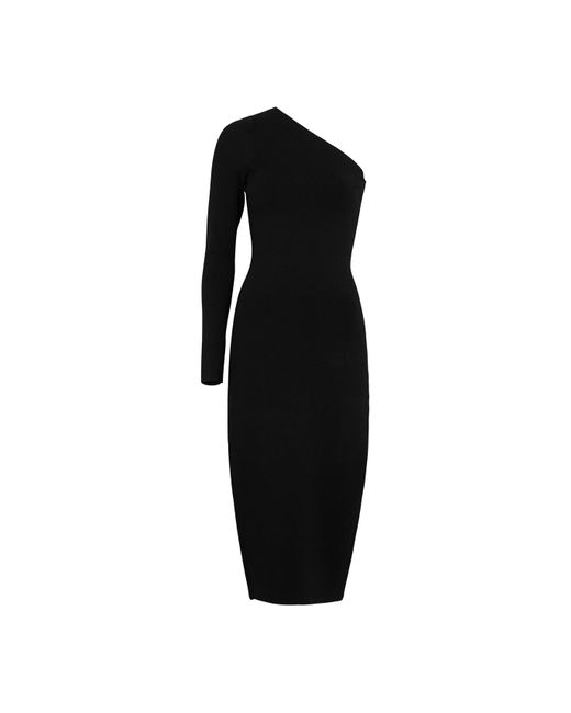 Victoria Beckham Black Vb Body One-Shoulder Stretch-Knit Midi Dress