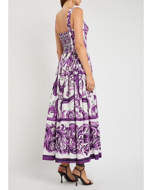 Dolce & Gabbana Purple Printed Cotton-Poplin Maxi Dress