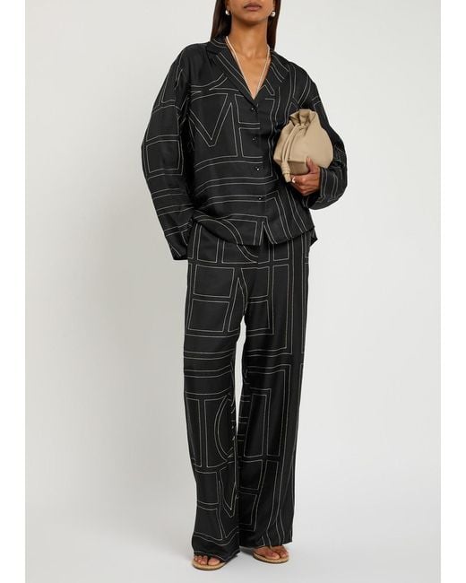 Totême Black Logo-Embroidered Silk-Satin Shirt