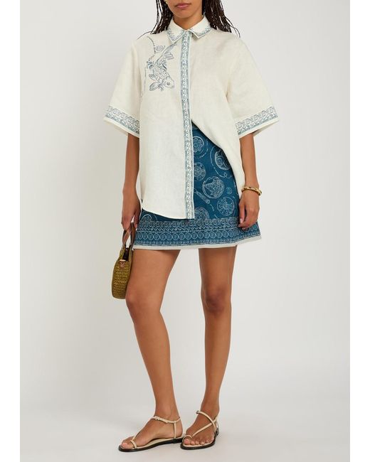 ALÉMAIS Blue Lucky Printed Linen Mini Skirt