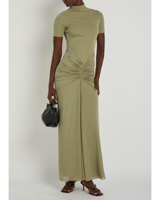 Ronny Kobo Green Enid Ruched Tissue Jersey Maxi Dress