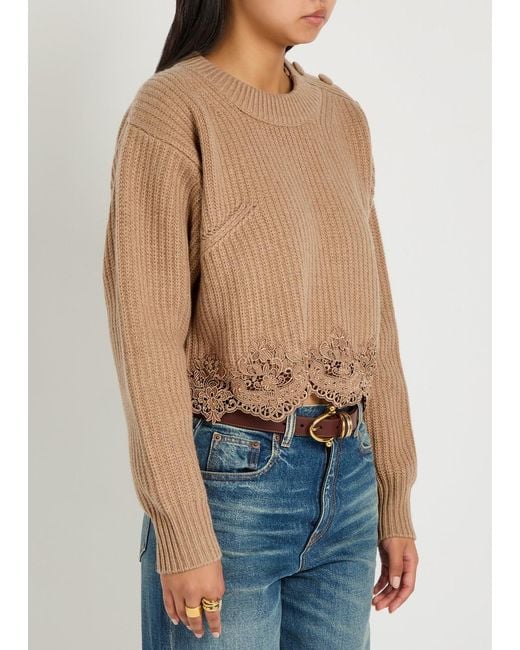 Chloé Natural Lace-Trim Wool And Cashmere-Blend Jumper