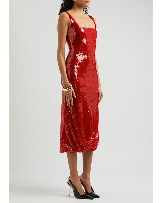 16Arlington Red Sidd Embellished Midi Dress