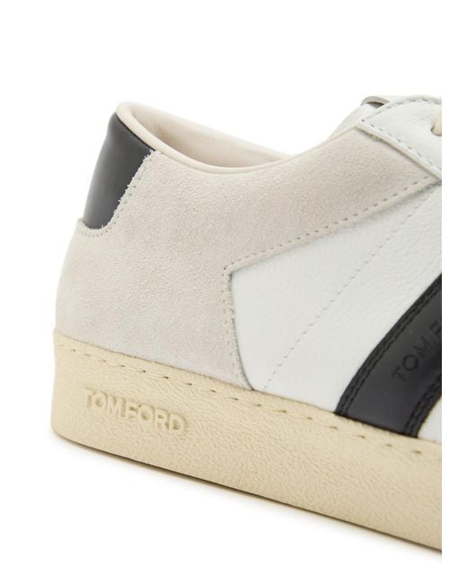 Tom Ford White Panelled Suede And Grained Leather Sneakers for men