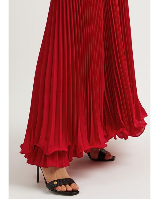 Balmain Red Plissé Maxi Skirt
