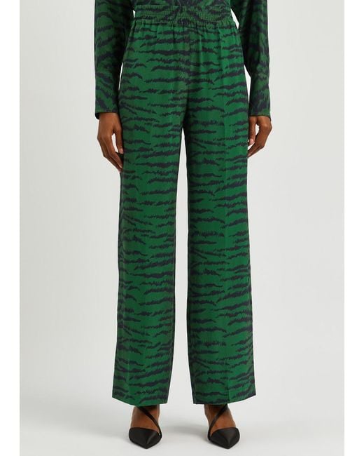 Victoria Beckham Green Tiger-print Silk Trousers