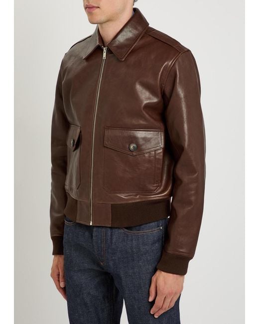 A.P.C. Brown Leather Bomber Jacket for men