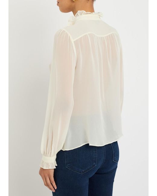 PAIGE White Leya Ruffled Silk-Georgette Blouse