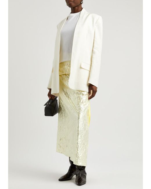MERYLL ROGGE White Embellished Crinkled Satin Maxi Skirt