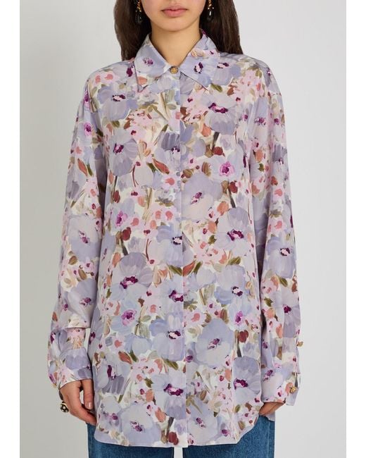 Balmain White Floral-Print Silk Shirt