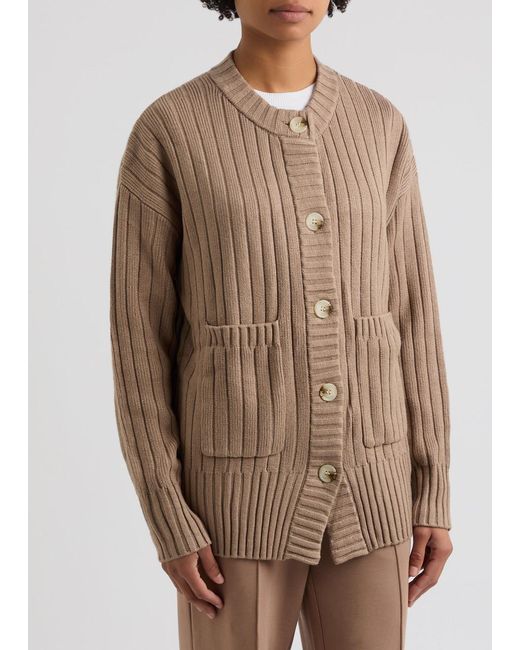 Varley Brown Pensdale Ribbed-Knit Cardigan