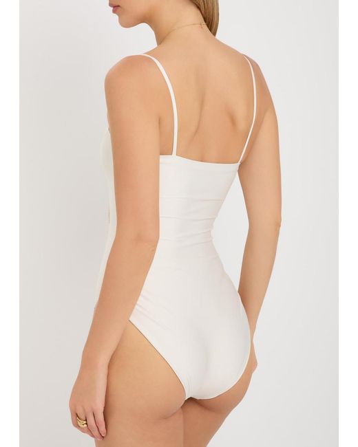 Agua Bendita White Durazno Floral-Embroidered Swimsuit
