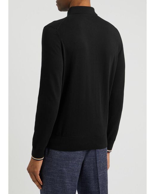 Boss Black Stripe-Trimmed Cotton Polo Shirt for men