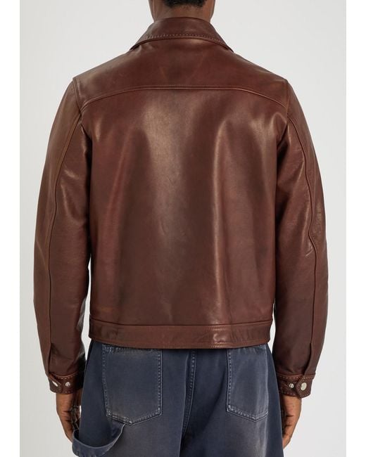 Second Layer Brown Trucker Leather Jacket for men
