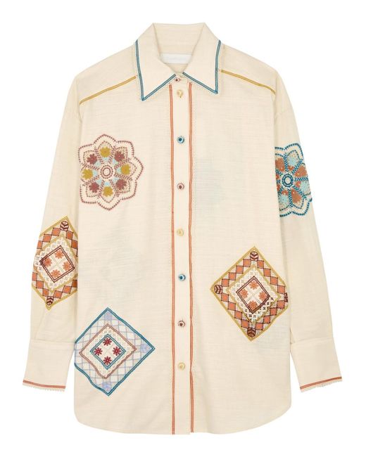 Zimmermann Natural Ottie Doily Crochet-Panelled Cotton Shirt