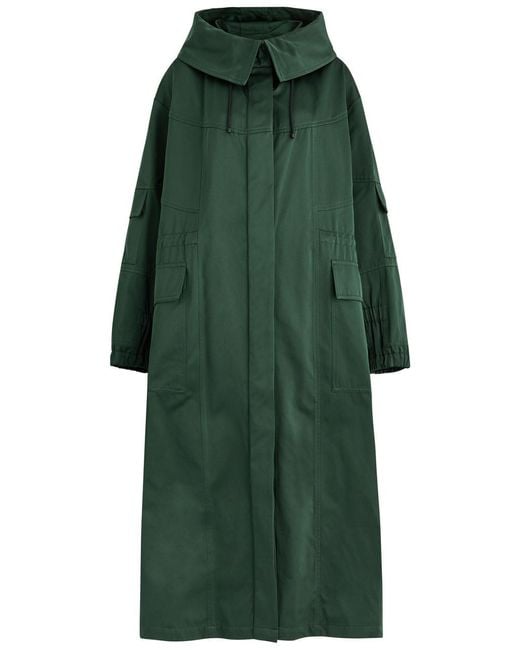 Dries Van Noten Green Remko Hooded Satin Coat