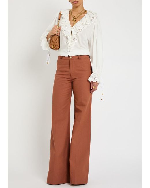 Chloé Brown Flared-Leg Canvas Trousers