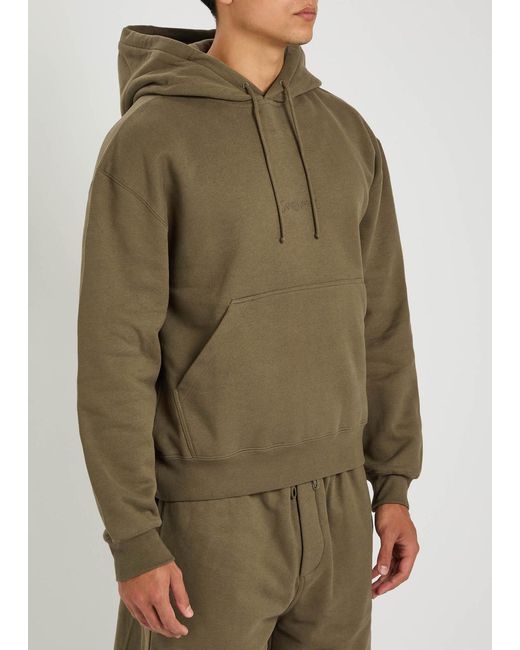 Saint Laurent Green Logo-Embroidered Hooded Cotton Sweatshirt for men