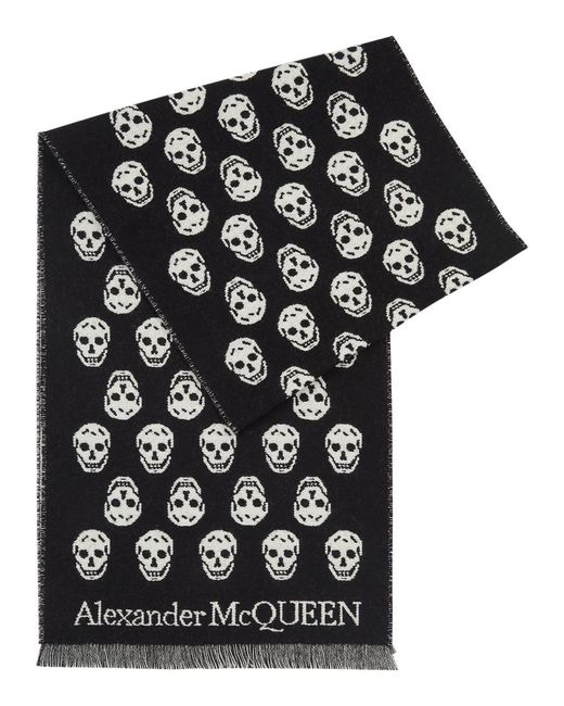 Alexander McQueen Black Skull-intarsia Wool Scarf