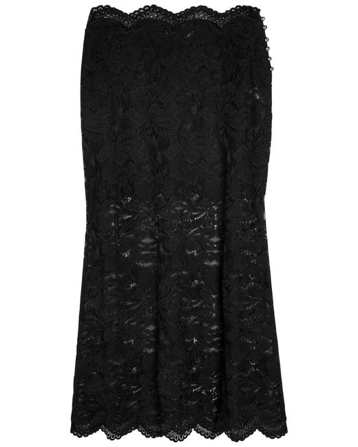 Rabanne Black Floral Stretch-Guipure Lace Midi Skirt
