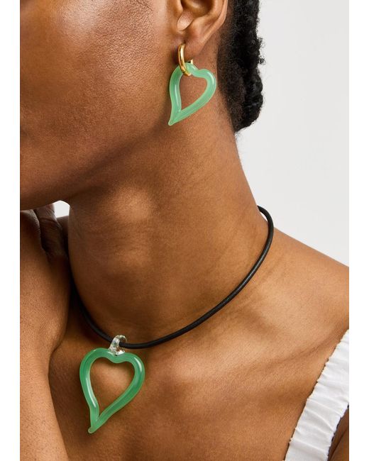 SANDRALEXANDRA Green Heart Of Glass 18Kt-Plated Hoop Earrings