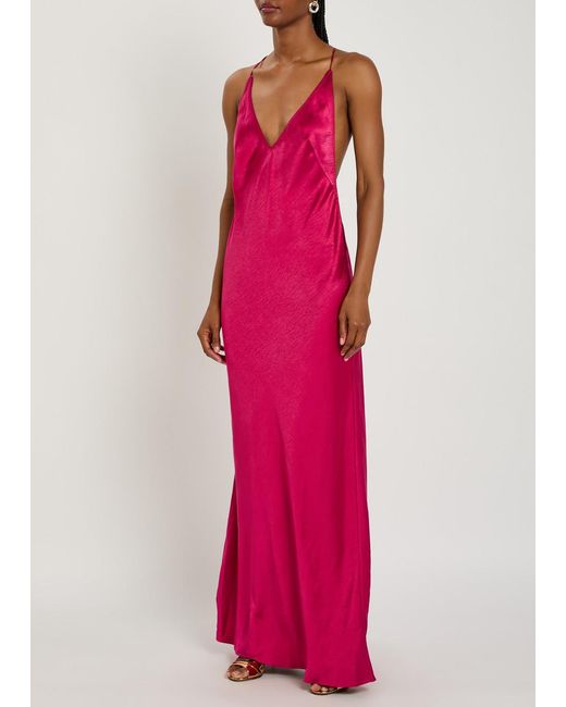 Anna October Pink Justina Open-Back Satin Maxi Dress