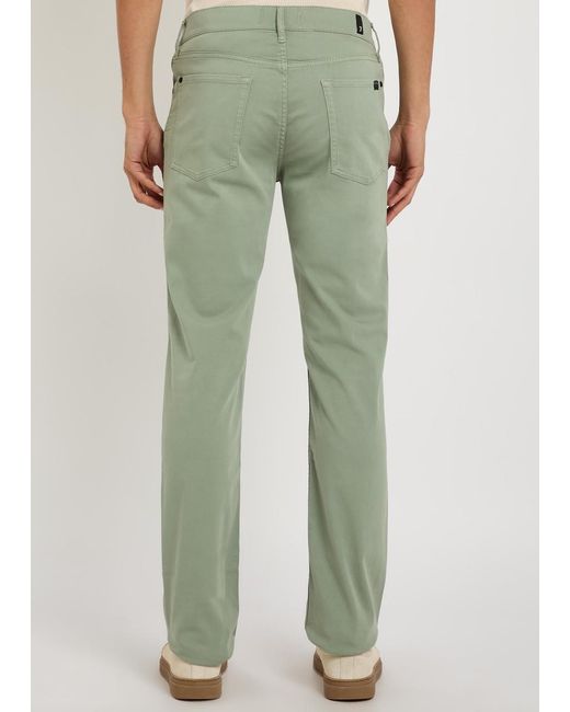7 For All Mankind Green Slimmy Tapered-Leg Stretch-Sateen Chino Trousers for men