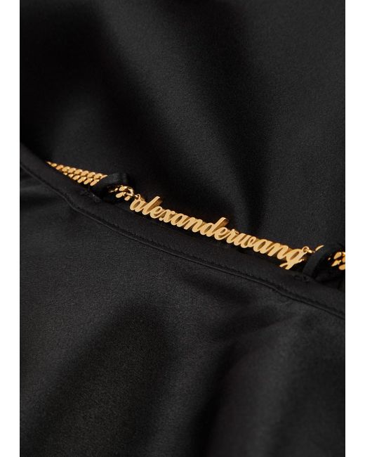 Alexander Wang Black Chain-embellished Silk-satin Slip Dress