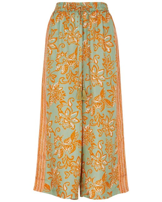 Hannah Artwear Yellow Emmy Printed Cropped Silk Trousers