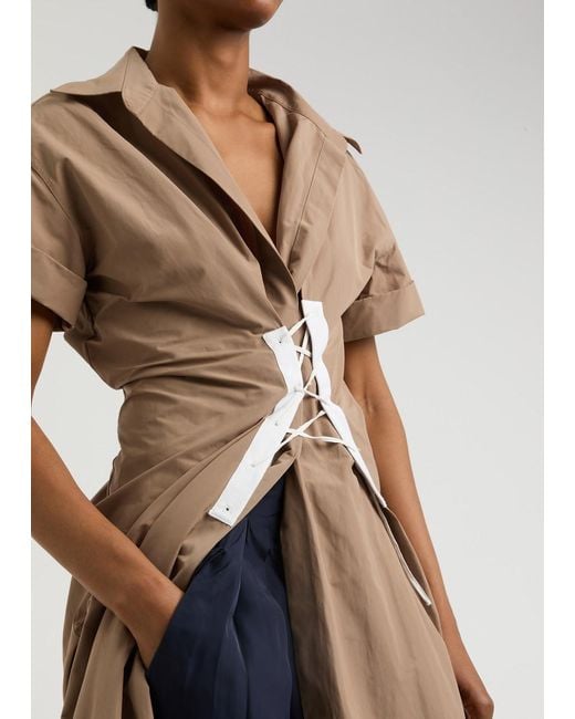 Dries Van Noten Natural Delick Lace-Up Maxi Shirt Dress