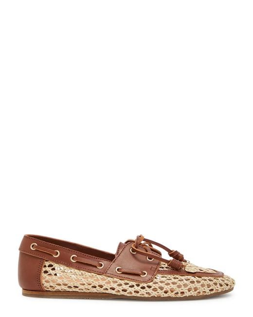 Ancient Greek Sandals Brown Pliaria Leather-Trimmed Raffia Loafers