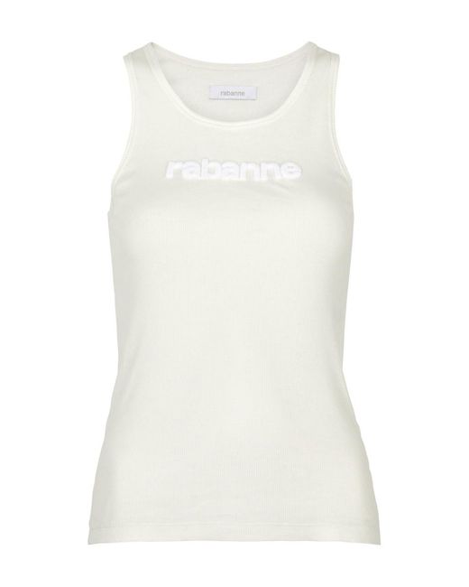 Rabanne White Rabanne Logo-Flocked Stretch-Jersey Tank
