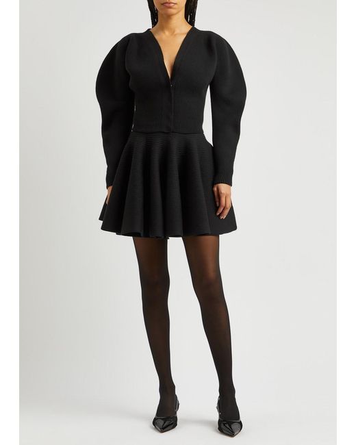 Alaïa Black Alaïa Ribbed Wool-blend Mini Skirt