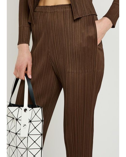 Pleats Please Issey Miyake Brown Pleated Tapered-Leg Woven Trousers
