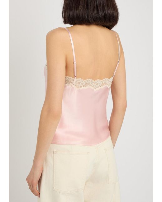Reformation Pink Teddy Lace-Trim Silk Top