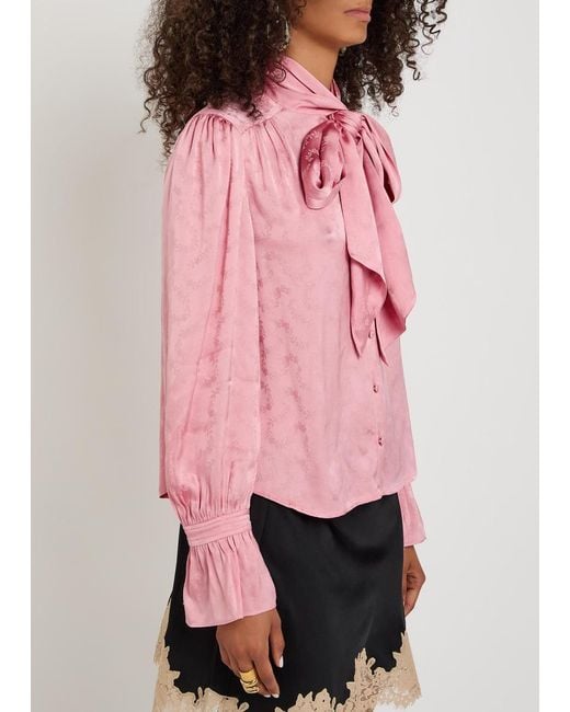 Rixo Pink Evanora Floral-Jacquard Satin Blouse