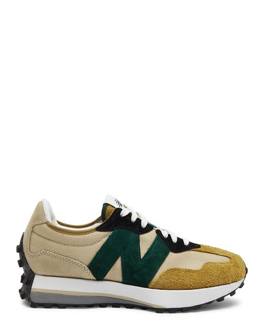 New Balance Green 327 Panelled Canvas Sneakers, Sneakers,