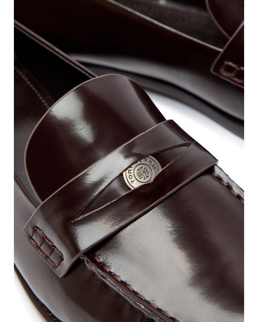 Tory Burch Brown Classic Penny Glossed Leather Loafers