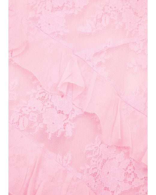 LoveShackFancy Pink Rialto Ruffle-Trimmed Lace Maxi Dress