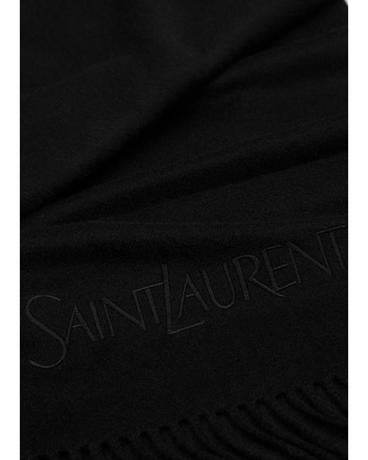 Saint Laurent Black Logo-embroidered Cashmere Scarf for men