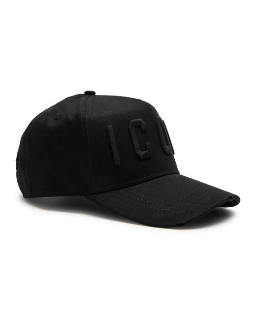 DSquared² Black Icon Distressed Cotton Cap for men
