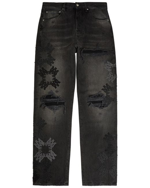 Amiri Black Distressed Logo-Appliquéd Straight-Leg Jeans for men