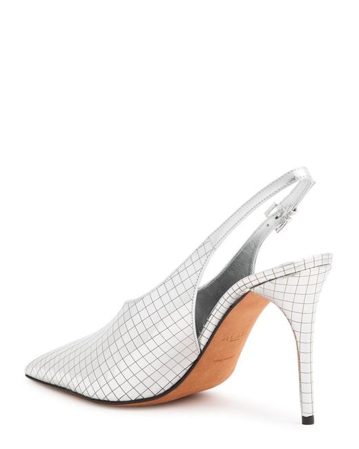 Alaïa White Art Deco 90 Metallic Leather Slingback Pumps