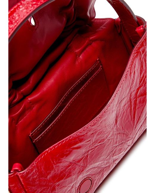 Acne Red Mini Crinkled Patent Leather Top Handle Bag