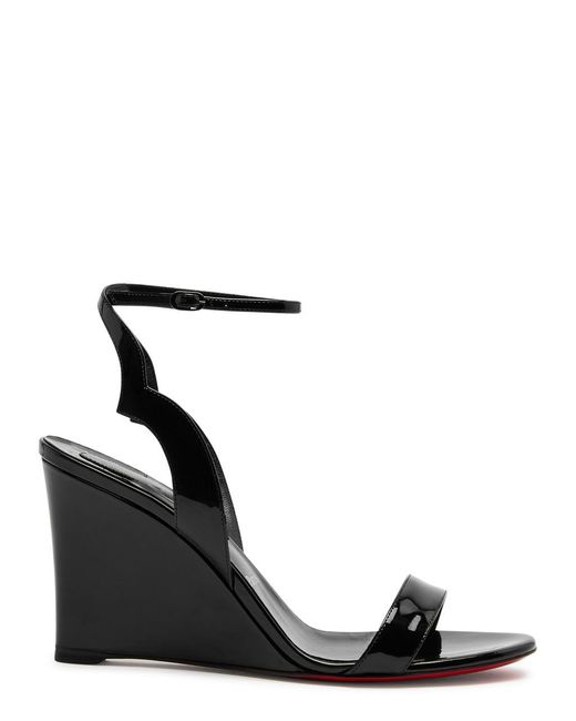 Christian Louboutin Black Zeppa Chick 85 Patent Leather Wedge Sandals