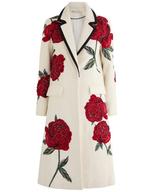 Alice + Olivia Ivan Embellished Floral Appliquéd Felt Coat | Lyst