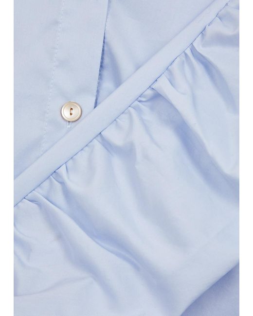 Palmer//Harding Blue Fleeting Ruched Cotton-Blend Shirt