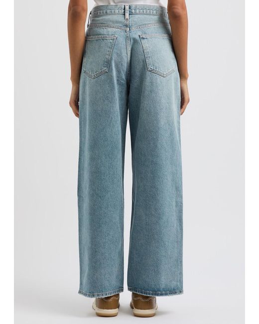 Agolde Blue Low Slung Baggy Distressed Wide-Leg Jeans